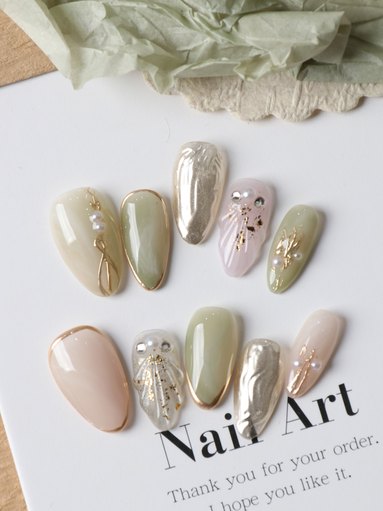 Nail Adhesive Tab - 10Pcs Acrylic Press on Nails Green