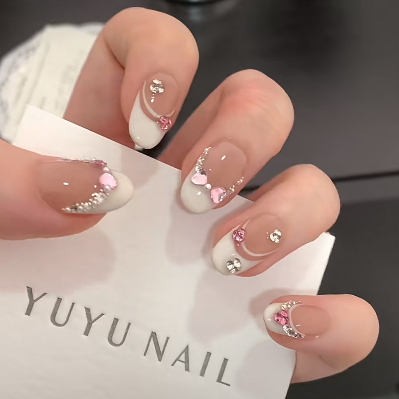 10Pcs White French Pink Heart  - đánh giá và giá Nail Art Oval