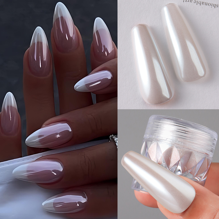 1 Box White Chrome Pearl Nail  - đánh giá và giá Nail Glitter Chrome