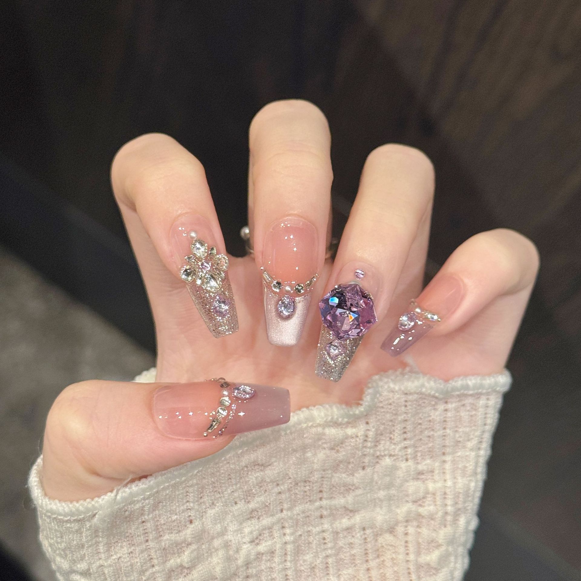 10pcs Pure Hand Pressed Coffin - đánh giá và giá Nail Art Oval