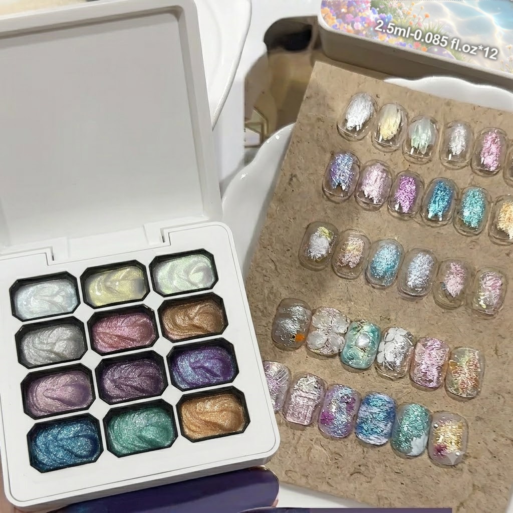 12 Colors Aurora Solid Nail Ge - đánh giá và giá Nail Glitter Chrome