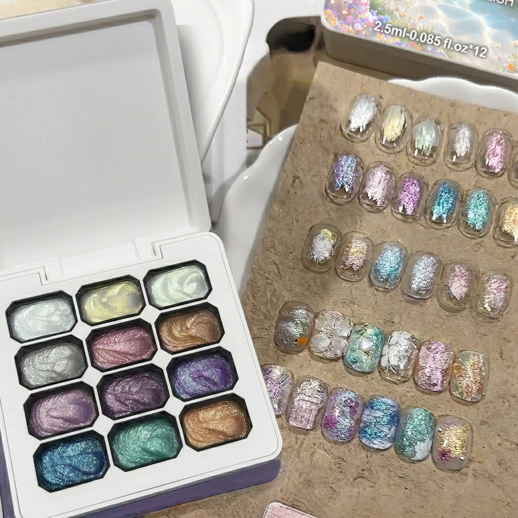 12 Colors Aurora Solid Nail Ge - đánh giá và giá Nail Glitter Chrome