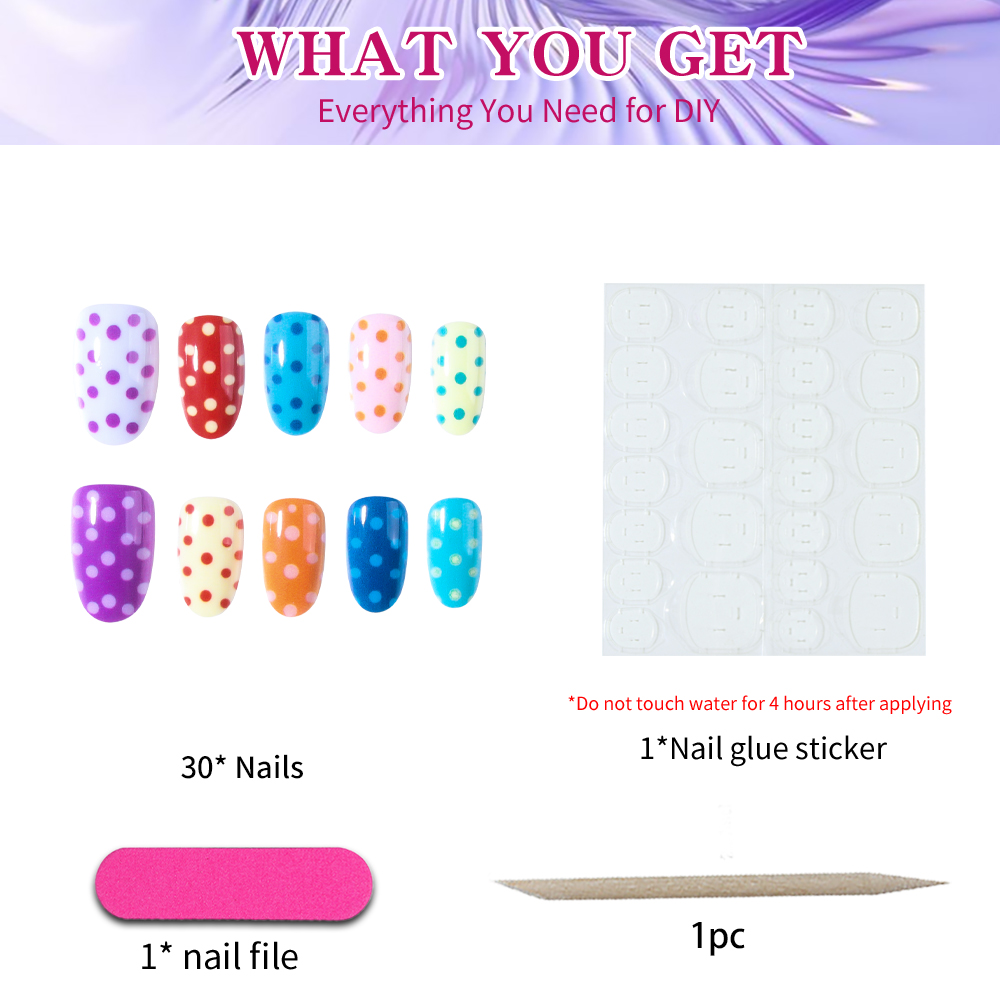 24Pcs/Set Short Oval Polka Poi - đánh giá và giá Nail Art Oval