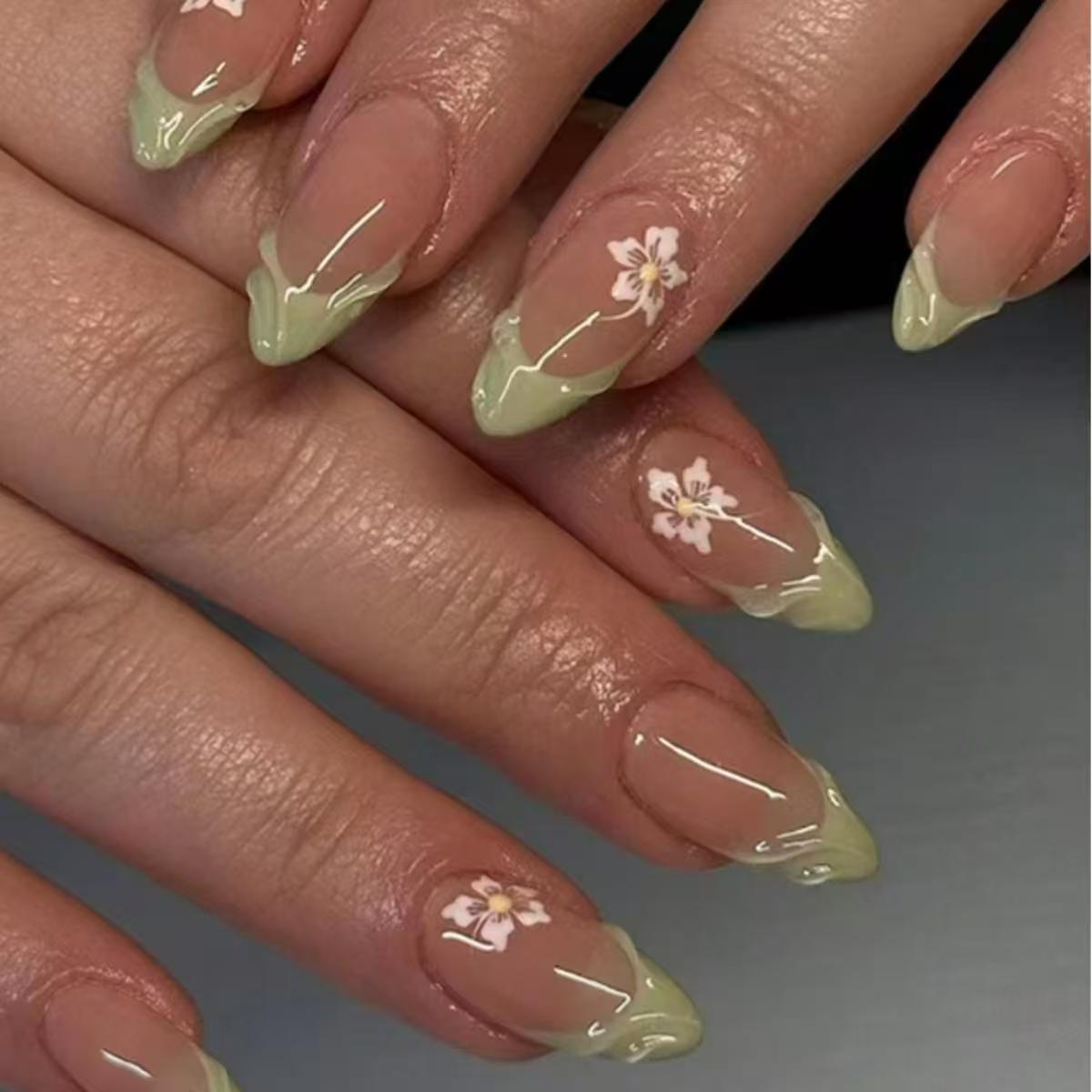 24pcs Simple Green French Fake - đánh giá và giá Nail Art Oval