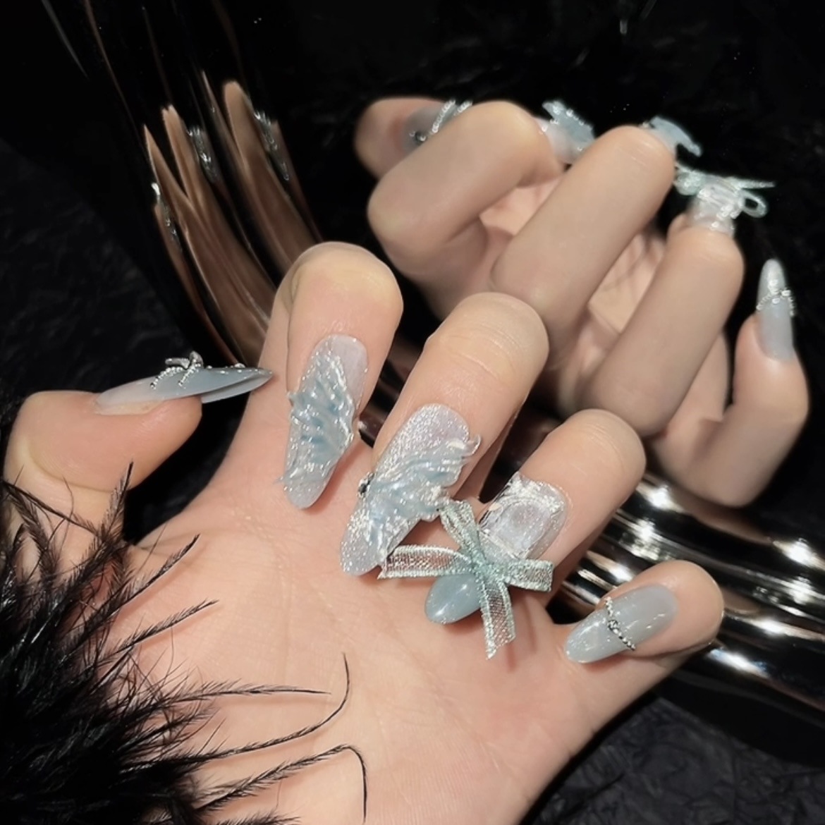 10pcs Pure Hand Pressed Long O - đánh giá và giá Nail Art Oval